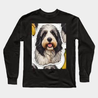 Cute Bearded Collie Banana Pattern Long Sleeve T-Shirt